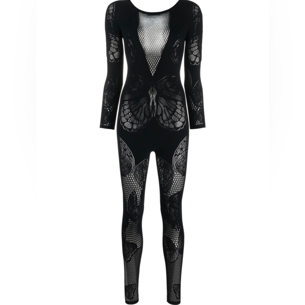 Wolford butterfly stretch net black jumpsuit - size XS